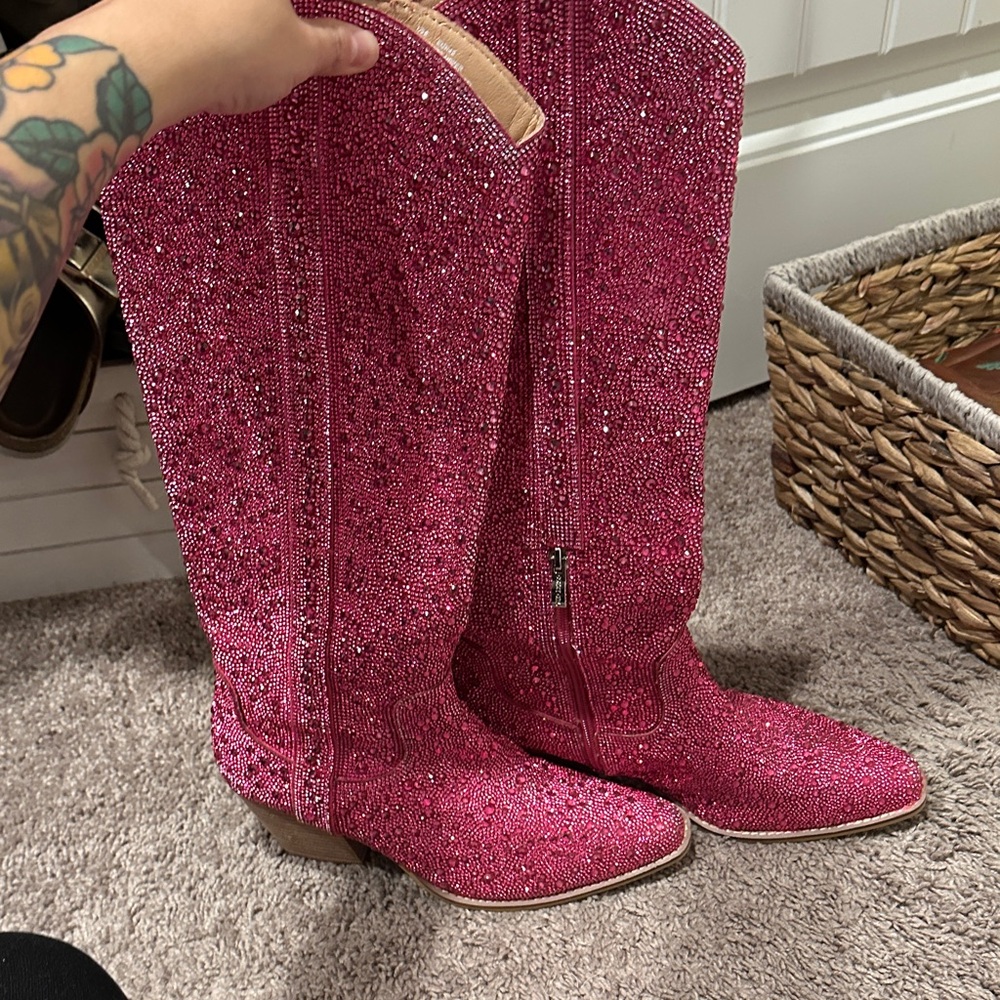 Pink Glitter Rhinestone Women's Cowboy Boots